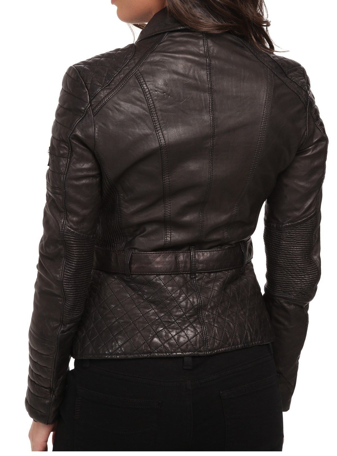 Women's Stylish Buckled Waist Leather Jacket WJ035