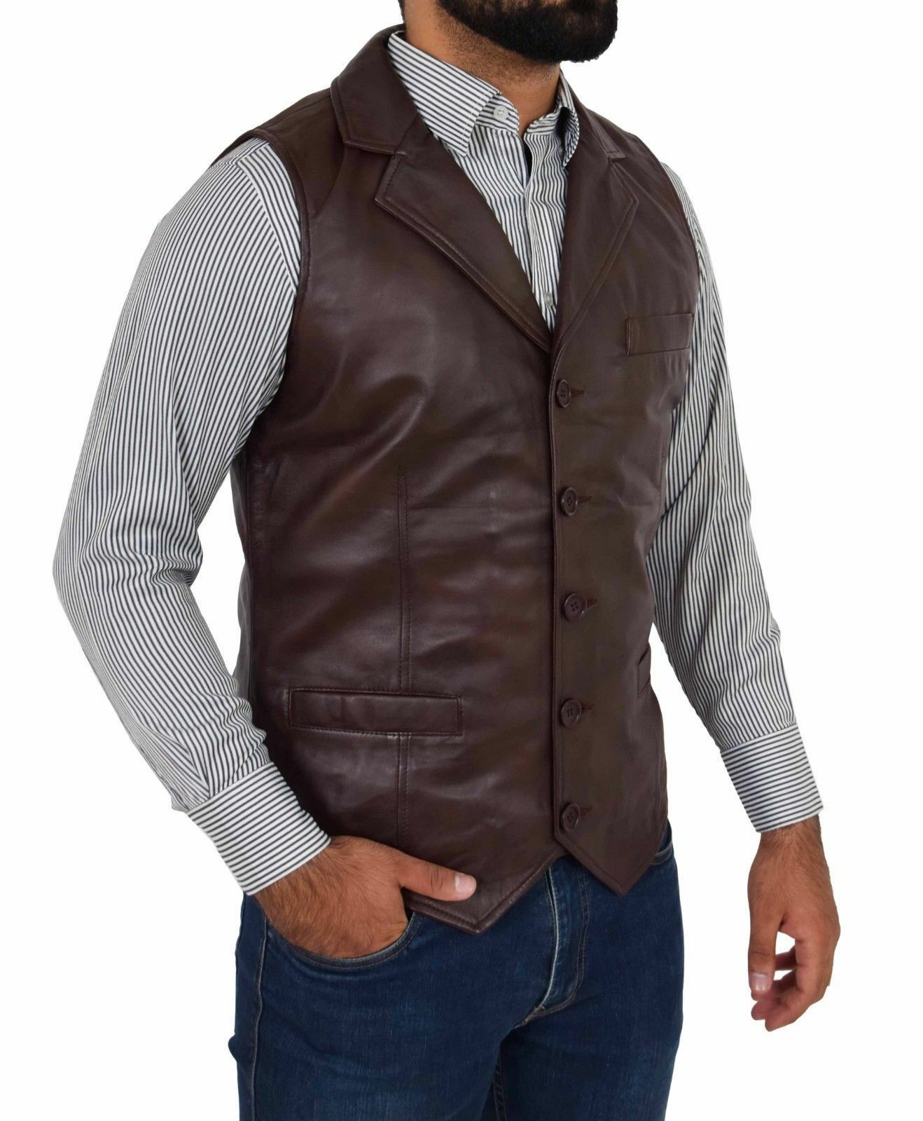 Men’s Slim Fit Brown Genuine Leather Vest MV13