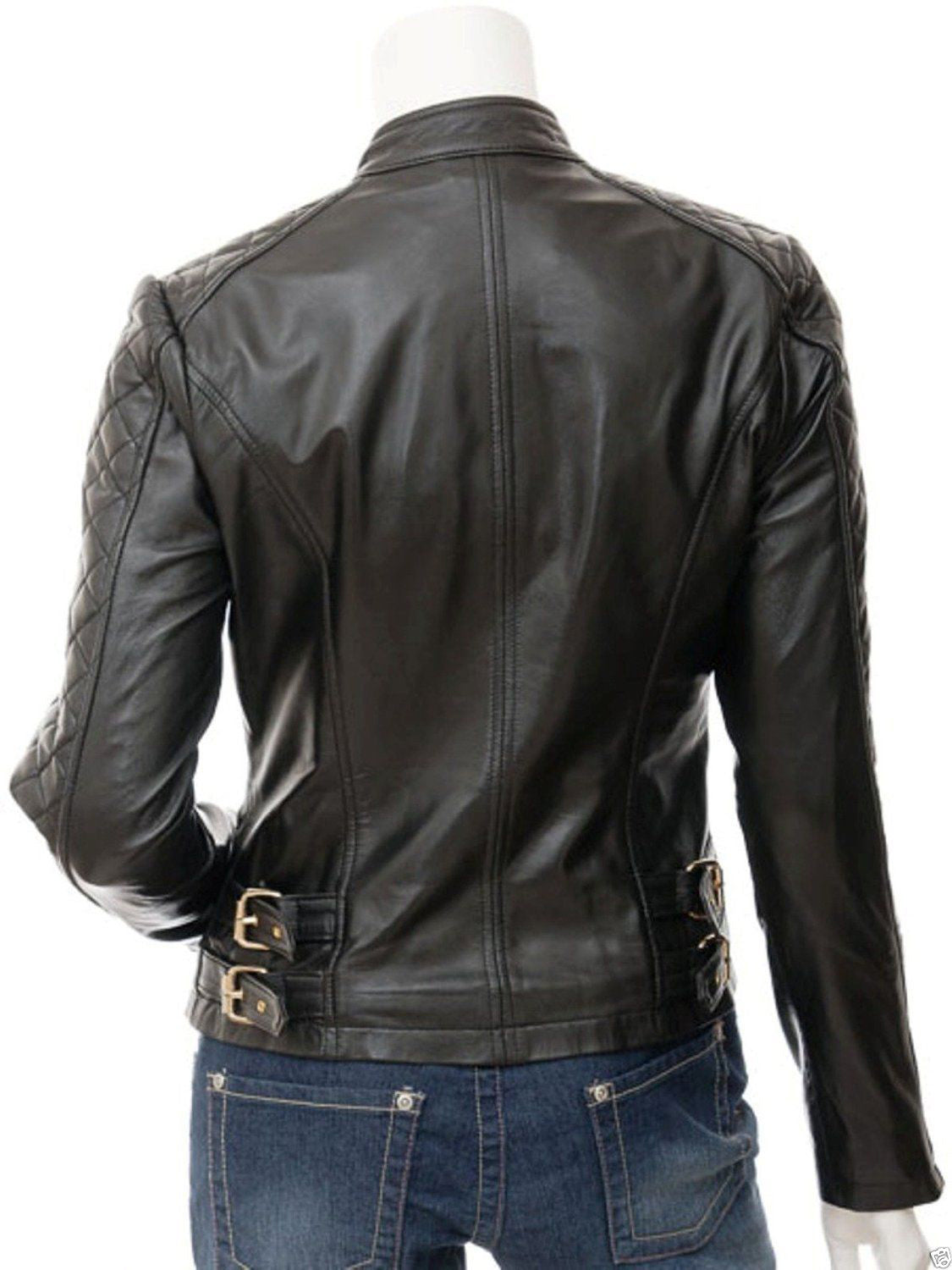 Women’s Quilted Leather Motorcycle Jacket WJ030