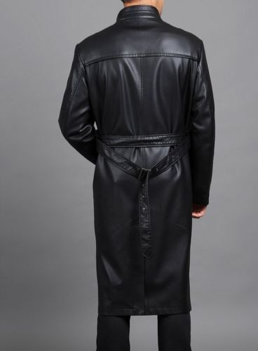 Men's Genuine Leather Knee Length Trench Long Coat MC06