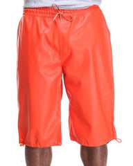 Men's Knee Length Orange Leather Shorts MH06