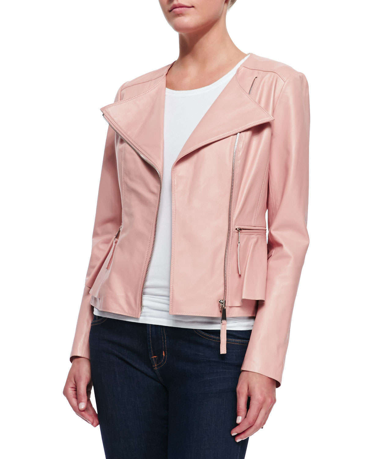 Women's Baby Pink Genuine Leather Jacket WJ049