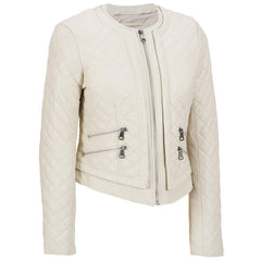 Women's Round Neck Quilted Leather Jacket WJ040