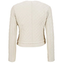 Women's Round Neck Quilted Leather Jacket WJ040