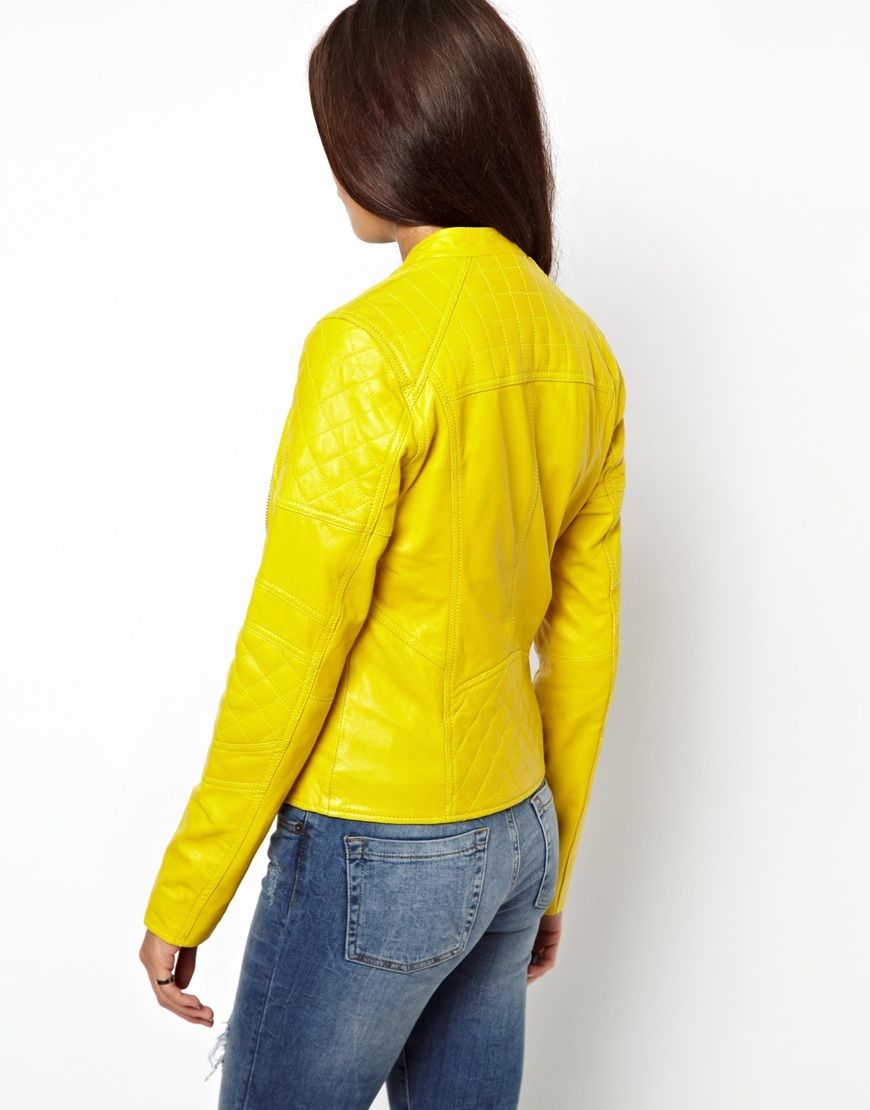 Women's Stylish Yellow Genuine Leather Jacket WJ038