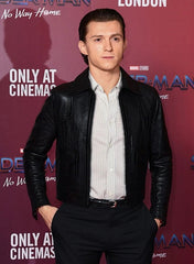 Tom Holland Spiderman Photocall Black Leather Jacket