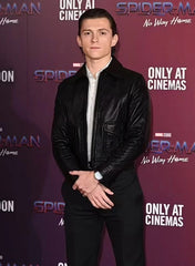 Tom Holland Spiderman Photocall Black Leather Jacket