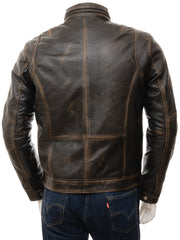 Men's Vintage Distressed Black Leather Jacket MG07