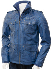 Men's Vintage Blue Leather Jacket MG08