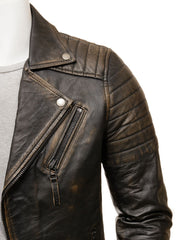 Men's Vintage Distressed Black Leather Jacket MG01