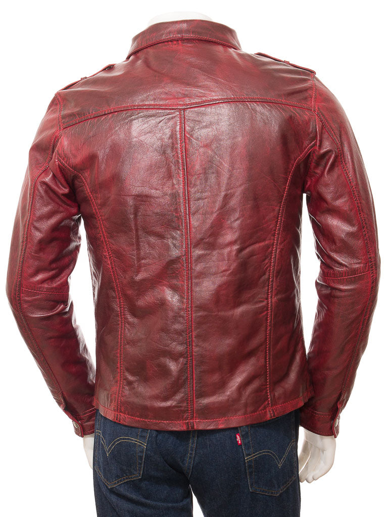 Men's Vintage Burgundy Leather Jacket MG09