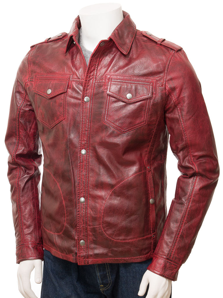 Men's Vintage Burgundy Leather Jacket MG09