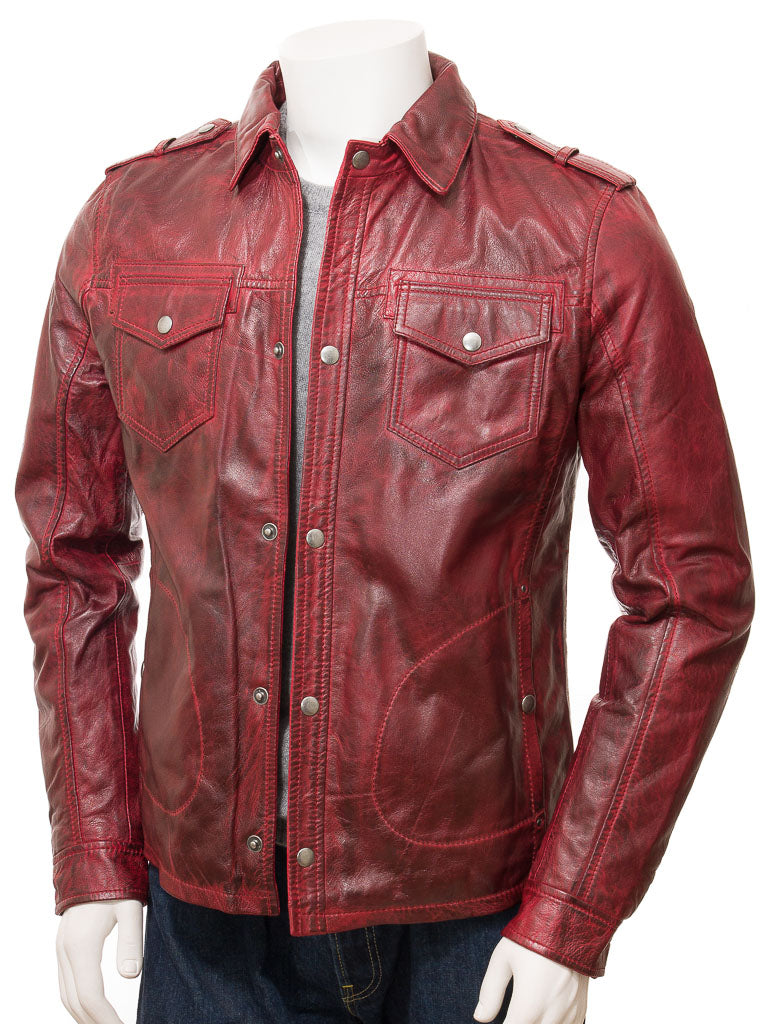 Men's Vintage Burgundy Leather Jacket MG09