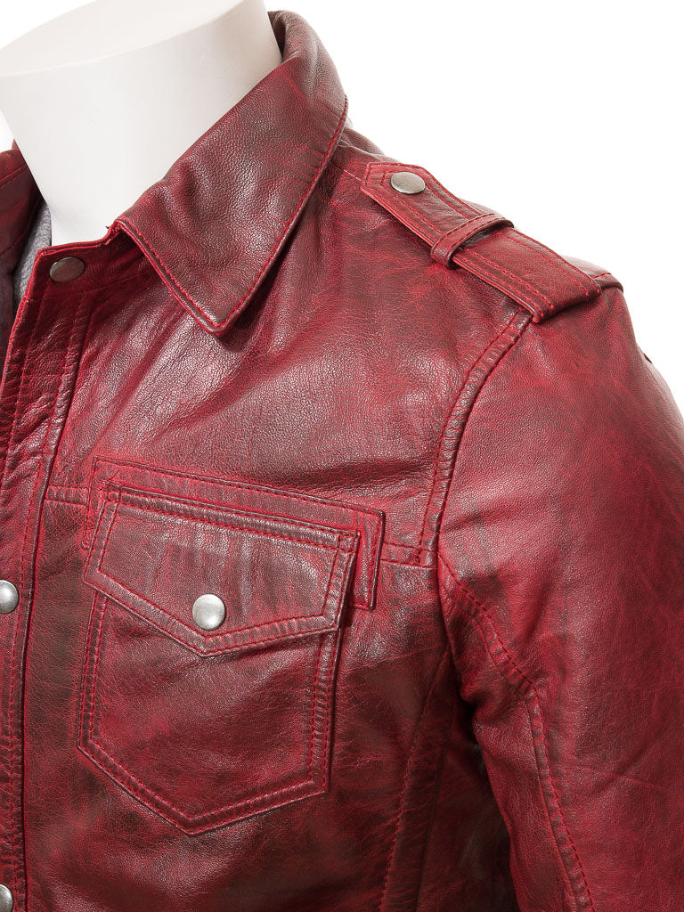 Men's Vintage Burgundy Leather Jacket MG09