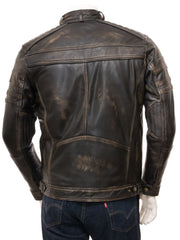 Men's Vintage Distressed Black Leather Jacket MG11