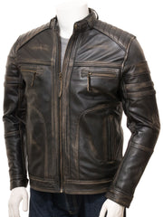 Men's Vintage Distressed Black Leather Jacket MG11