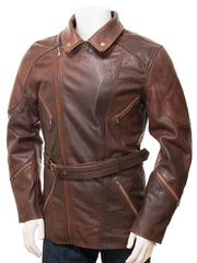 Men's Vintage Brown Leather Trench Coat MC12