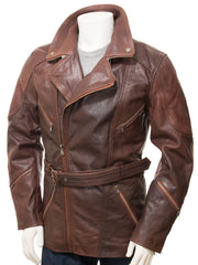 Men's Vintage Brown Leather Trench Coat MC12