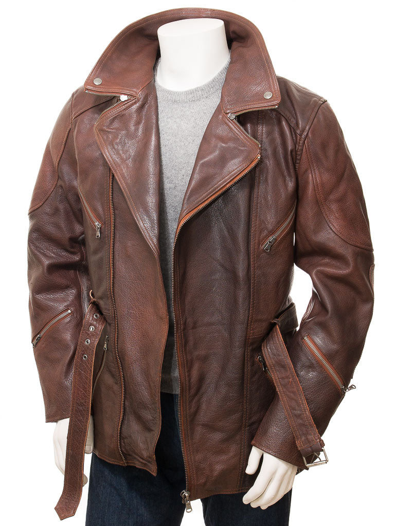 Men's Vintage Brown Leather Trench Coat MC12